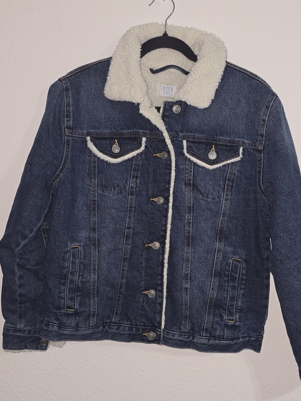 Time and Tru Dark Blue Sherpa-Lined Denim Jacket
